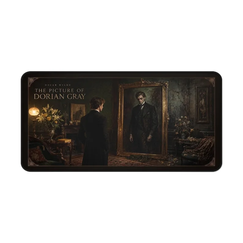 Oscar Wilde’s The Picture of Dorian Gray desk mat featuring an ornate portrait composition inspired by Victorian Aestheticism and Decadence.