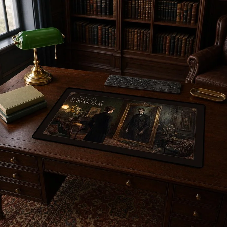 Oscar Wilde’s The Picture of Dorian Gray desk mat featuring an ornate portrait composition inspired by Victorian Aestheticism and Decadence.