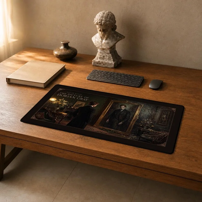 Oscar Wilde’s The Picture of Dorian Gray desk mat featuring an ornate portrait composition inspired by Victorian Aestheticism and Decadence.